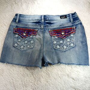 Earl Jeans Stretch Denim Shorts-Shorts with Star and Stripe Embellish Details 12